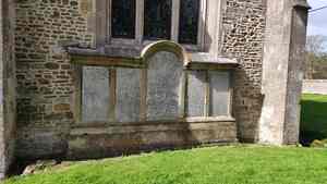 Ditcheat Church Blue Lias panel with Doulting, Hadspen and Marlstone in walls