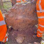 Moon's Hill Quarry - Andesite block with well-cemented, rounded and angular clasts. A volcaniclastic conglomerate.